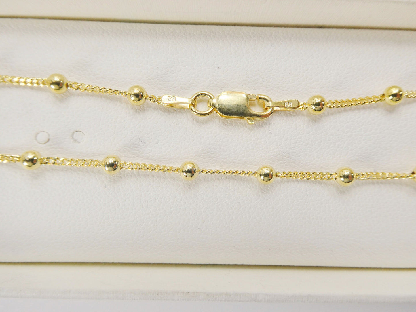 Real 925 sterling silver link ball 10 inch anklet 14k yellow gold finish