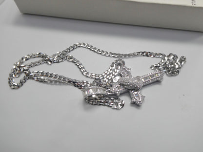 Real 925 Sterling Silver 22 Inch Flat Chain and Moissanite Cross Pendent Charm