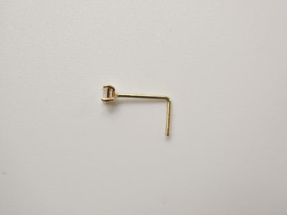 14k Real Solid Yellow Gold L-Shape 2mm Square Stone Stud Nose Ring
