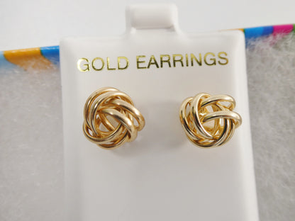 Real 10k Solid Yellow Gold Push Post Medium Size Love Knot Stud Earrings