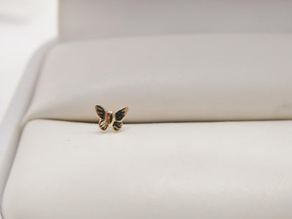 14k Real Solid Yellow Gold Tiny Butterfly Stud Nose Ring