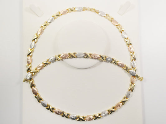 real 925 sterling silver xoxo hugs and kisses stampato set necklace and bracelet 14k gold color finish