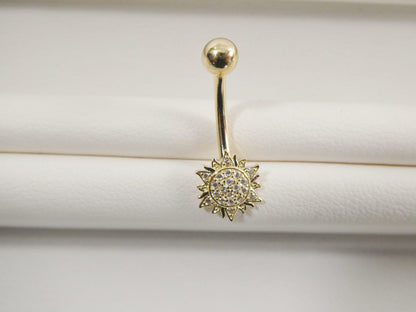14k Real Solid Yellow Gold Sun Belly Button Ring Piercing