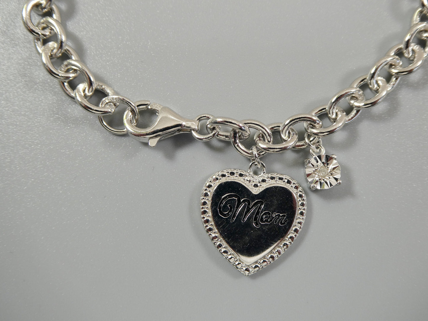 real 7 inch 925 sterling silver cable mom heart bracelet