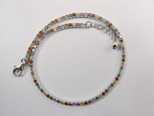 Real 925 sterling silver multi-color rainbow anklet tennis bracelet with extension