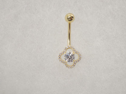 14k Real Solid Yellow Gold Flower Shaped Belly Button Ring Piercing