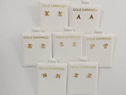 10k Real Solid Yellow Gold Plain Initial Letter Stud Pair Earrings