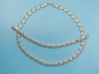 Real 925 Sterling Silver Elephant Stampato Set /Necklace/Bracelet 14k White Gold Color Finish