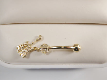 14k Real Solid Yellow Gold Guitar Dangling Belly Button Ring Piercing