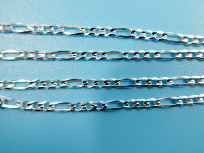 Real 925 Sterling Silver 2.6mm Italian Concave Figaro Solid Chain Lobster Lock Clasp