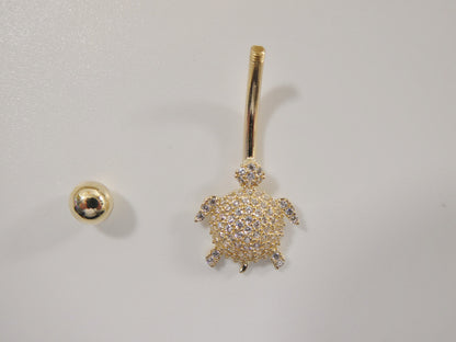 14k Real Solid Yellow Gold Turtle Belly Button Ring Piercing