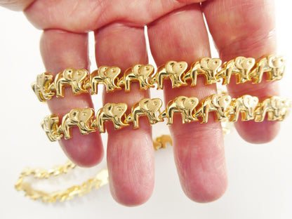 Real 925 Sterling Silver All Yellow Tone Elephant Set Necklace and Bracelet