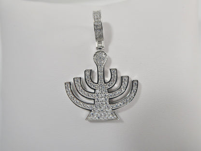 Real 925 Sterling Silver Menorah Full Stone Setting Pendent