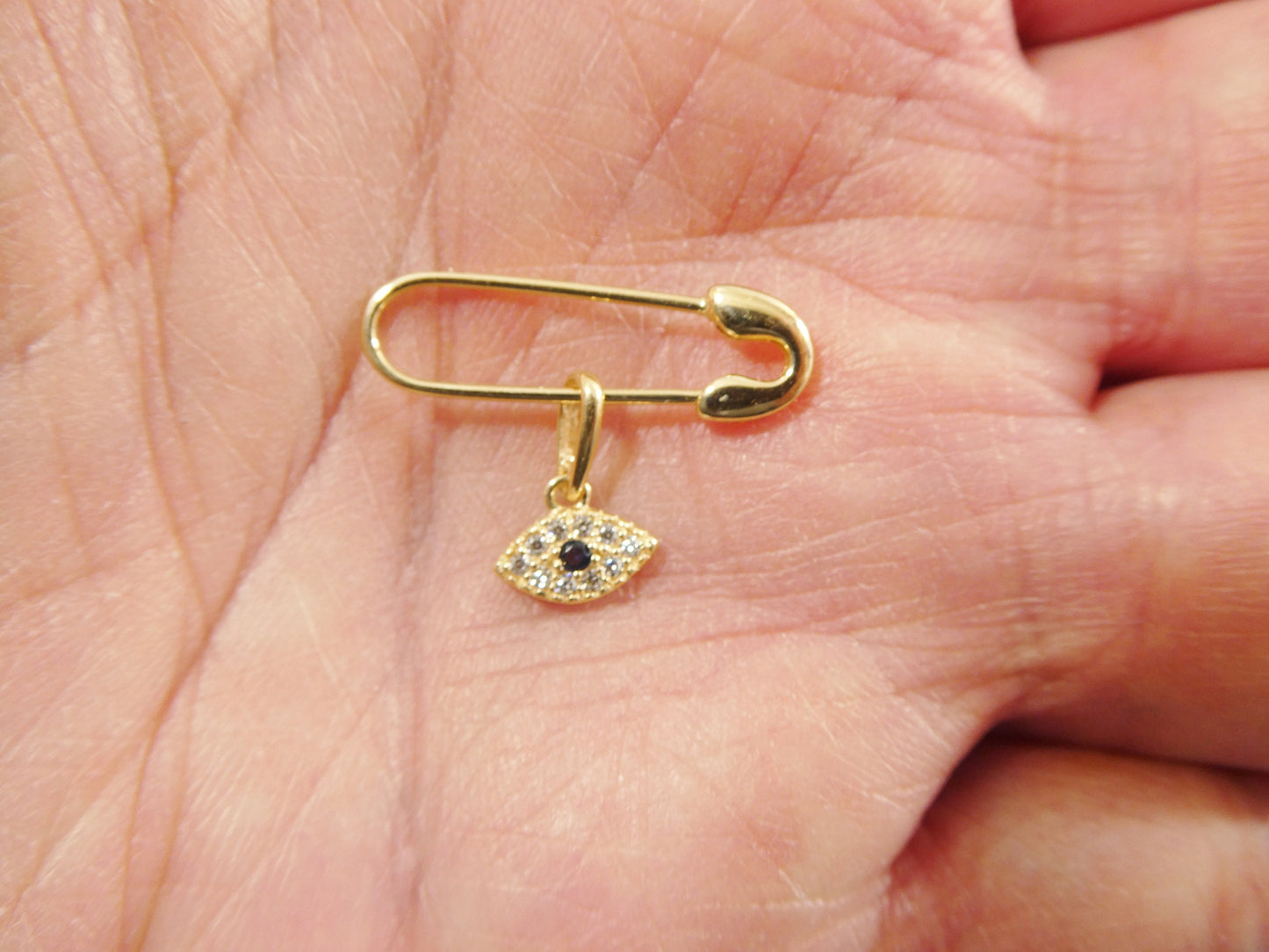 14k real solid yellow gold baby evil eye newborn pin brooch