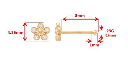 14k Real Solid Yellow Gold Flower Nose Rings