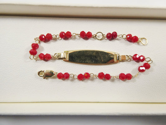 real 14k yellow gold / red / black / stone 5.5 inch baby ID bracelet