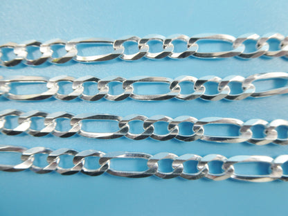 Real 925 Sterling Silver 6.4mm Italian Concave Figaro Solid Chain Lobster Lock Clasp
