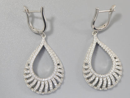 Real 925 Sterling Silver Micro Pave Setting 14k White Gold Color Finish Drop Earrings