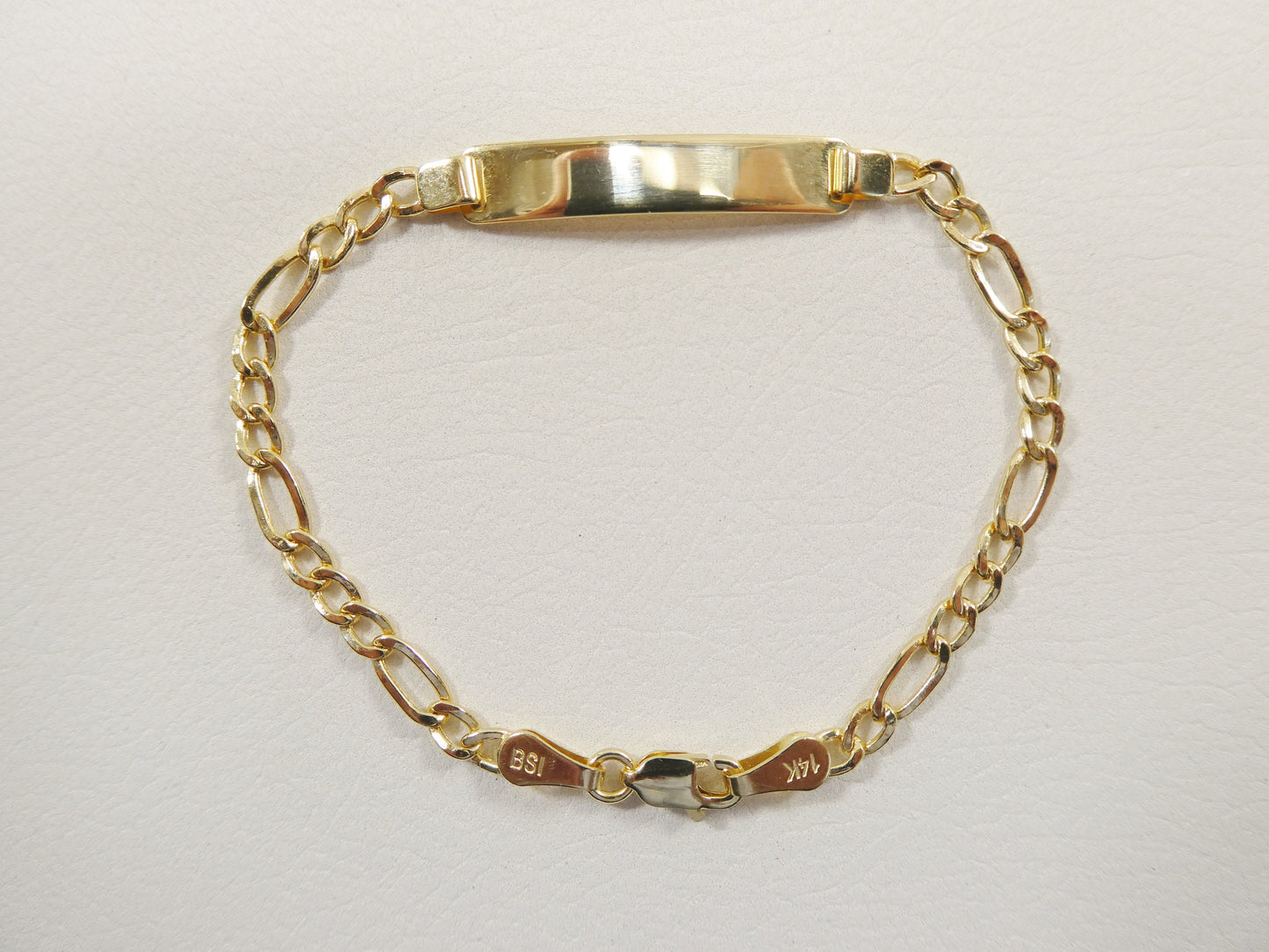 14K real solid yellow gold 6 inch Figaro style baby ID bracelet