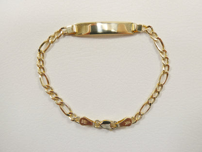 14K Real Solid Yellow Gold 6 Inch Figaro Style Baby ID Bracelet