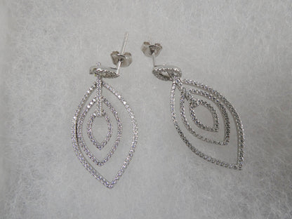 Real 925 Sterling Silver Micro Pave Setting 14k White Gold Color Finish Drop Earrings