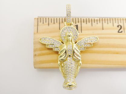 Real 925 Sterling Silver Large Angel Guardian Medallion Pendent