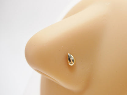 14k Real Solid Yellow Gold Teardrop Stud Nose Ring