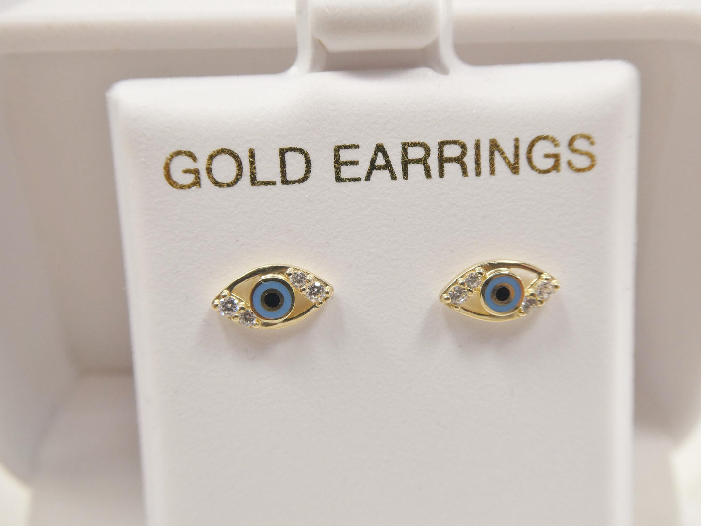 10k real yellow gold evil eye push post earrings
