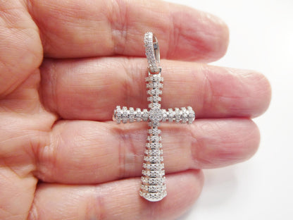 Real 925 Sterling Silver 22 Inch Flat Chain and Moissanite Cross Pendent Charm