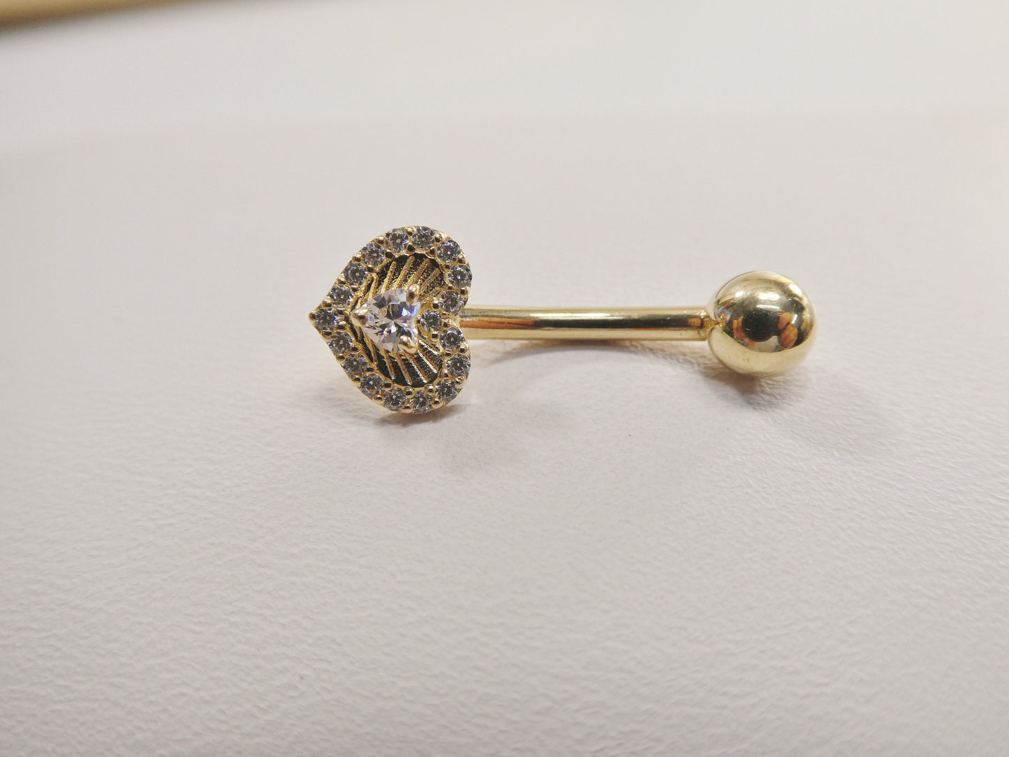 14k real solid yellow gold heart belly button ring piercing