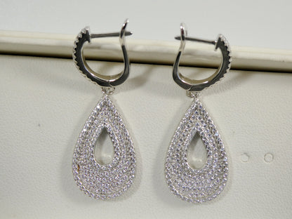 Real 925 Sterling Silver Micro Pave Setting 14k White Gold Color Finish Drop Earrings
