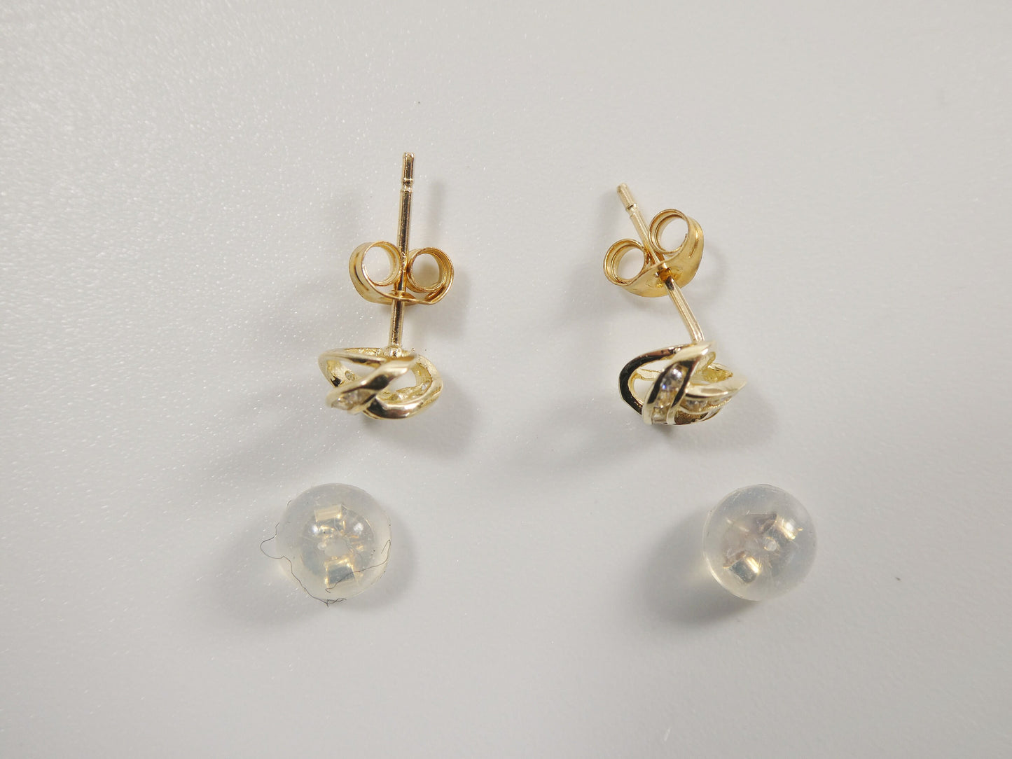 real 10k solid yellow gold push post full stone setting love knot stud earrings