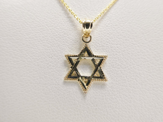 14k real solid yellow gold star of david pendent and cable necklace