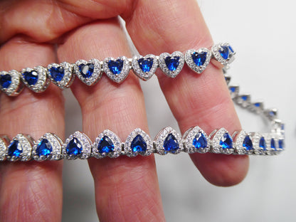 Real  925 Sterling Silver Heart Sapphire Stone Color Necklace