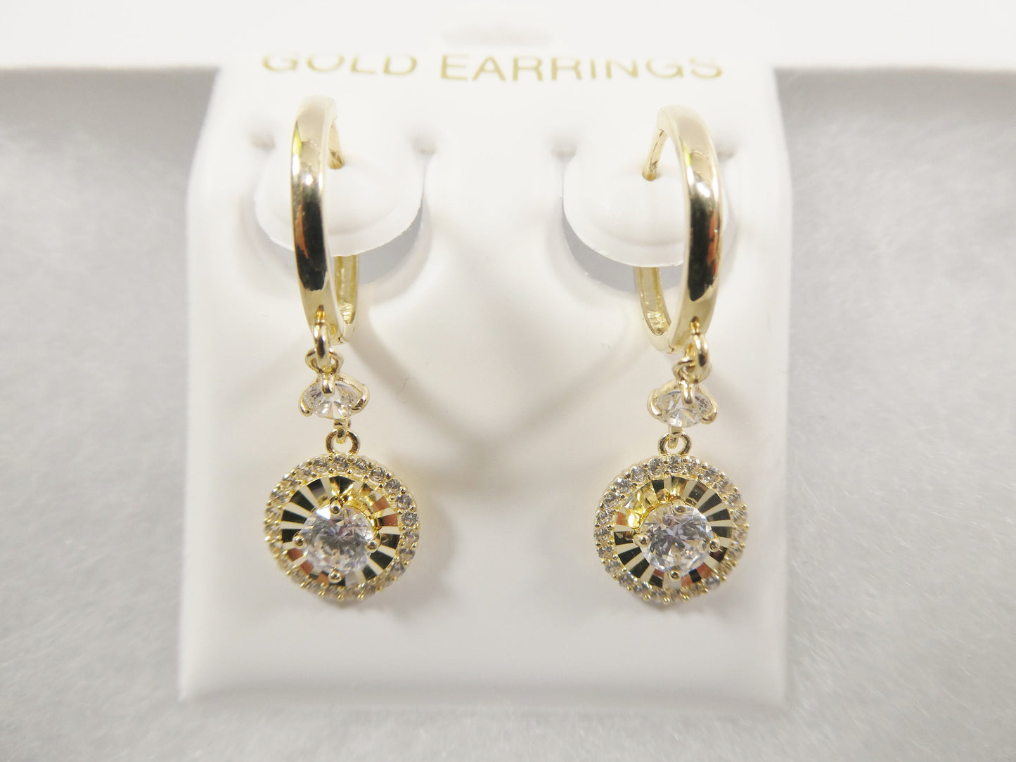 10k real yellow gold circle 4mm center dangle plain huggie earrings