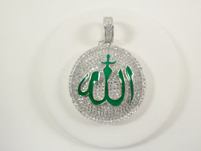 Real Sterling Silver Allah Muslim Pendent Full Ice Stone Charm