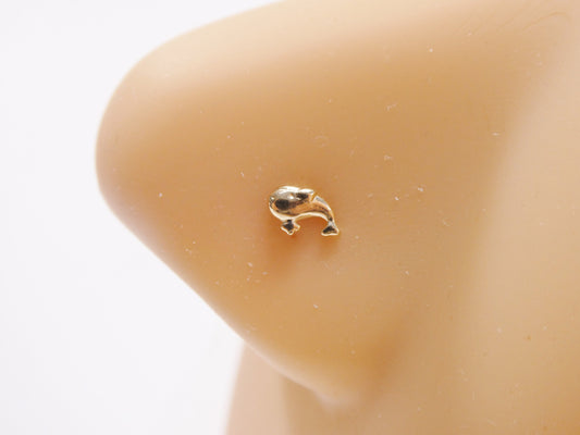 14k real solid yellow gold fish stud nose ring