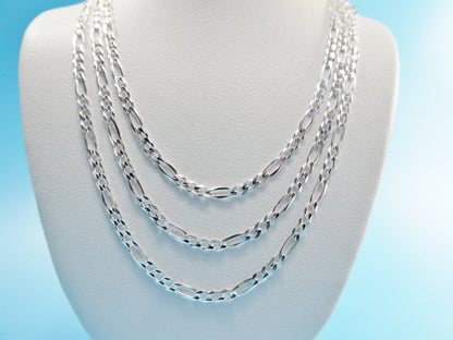 Real 925 Sterling Silver 2.6mm Italian Concave Figaro Solid Chain Lobster Lock Clasp