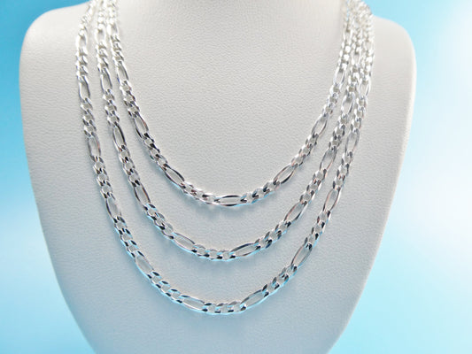 real 925 sterling silver 2.6mm Italian concave figaro solid chain lobster lock clasp