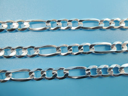 Real 925 Sterling Silver 7.5mm Italian Concave Figaro Solid Chain Lobster Lock Clasp