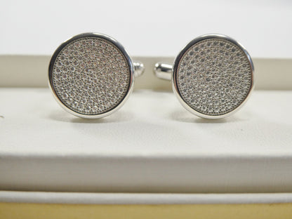Real 925 Sterling Silver Micro Fave Full Stone Setting Cufflinks