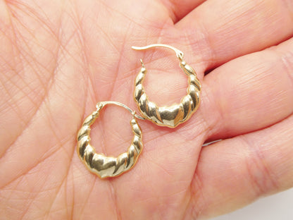 14k Real Solid Yellow Gold Small Heart Hoop Design Earrings