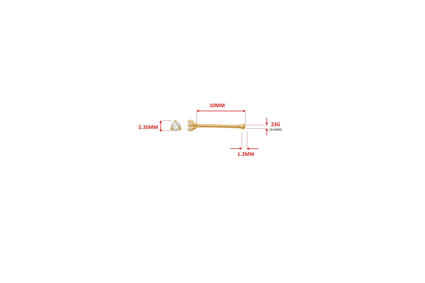 14k real solid yellow gold long post nose ring
