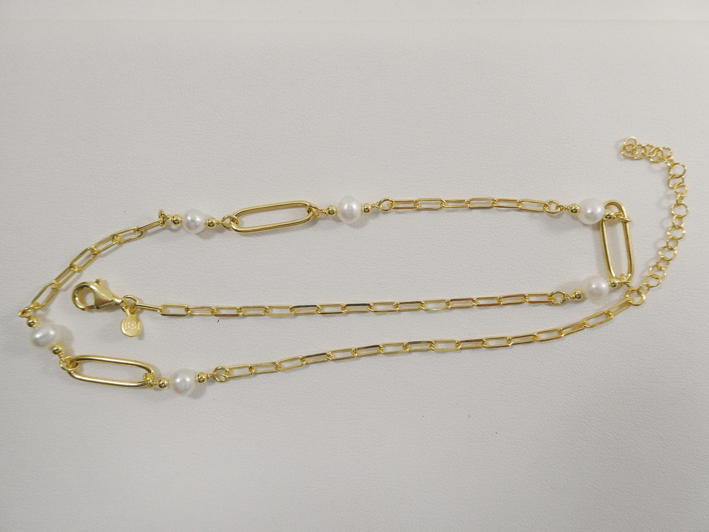 Pearl Paperclip Necklace: 14k Gold Sterling Silver Chain, 16-18 Inch