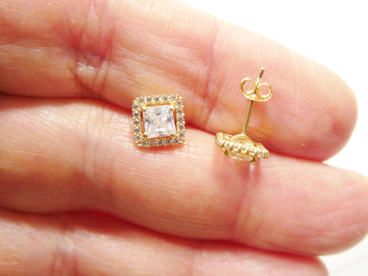 real 10k solid yellow gold square push post stud earrings