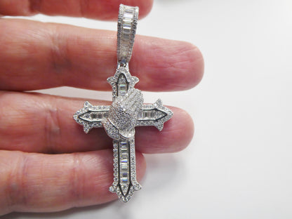 Real 925 Sterling Silver 22 Inch Flat Chain and Moissanite Cross Pendent Charm