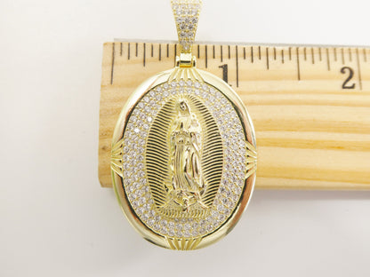 Real 925 Sterling Silver Large Guadalupe Virgin Mary Medallion Pendent