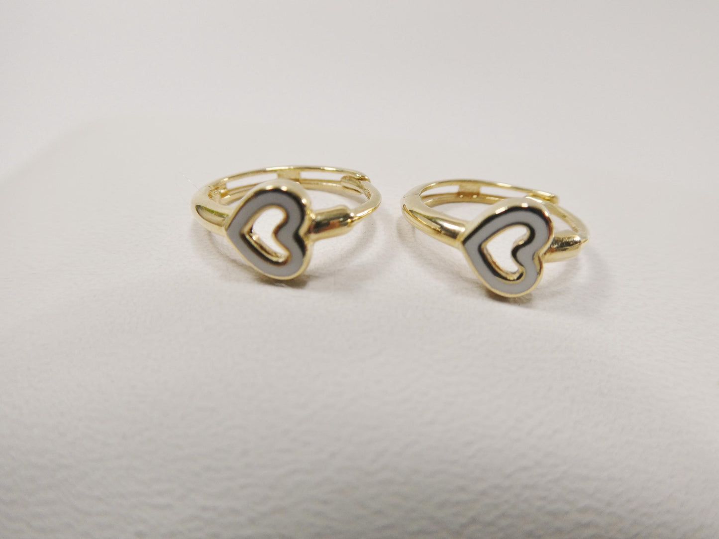 real 10k solid yellow gold enamel heart hoop huggie earrings
