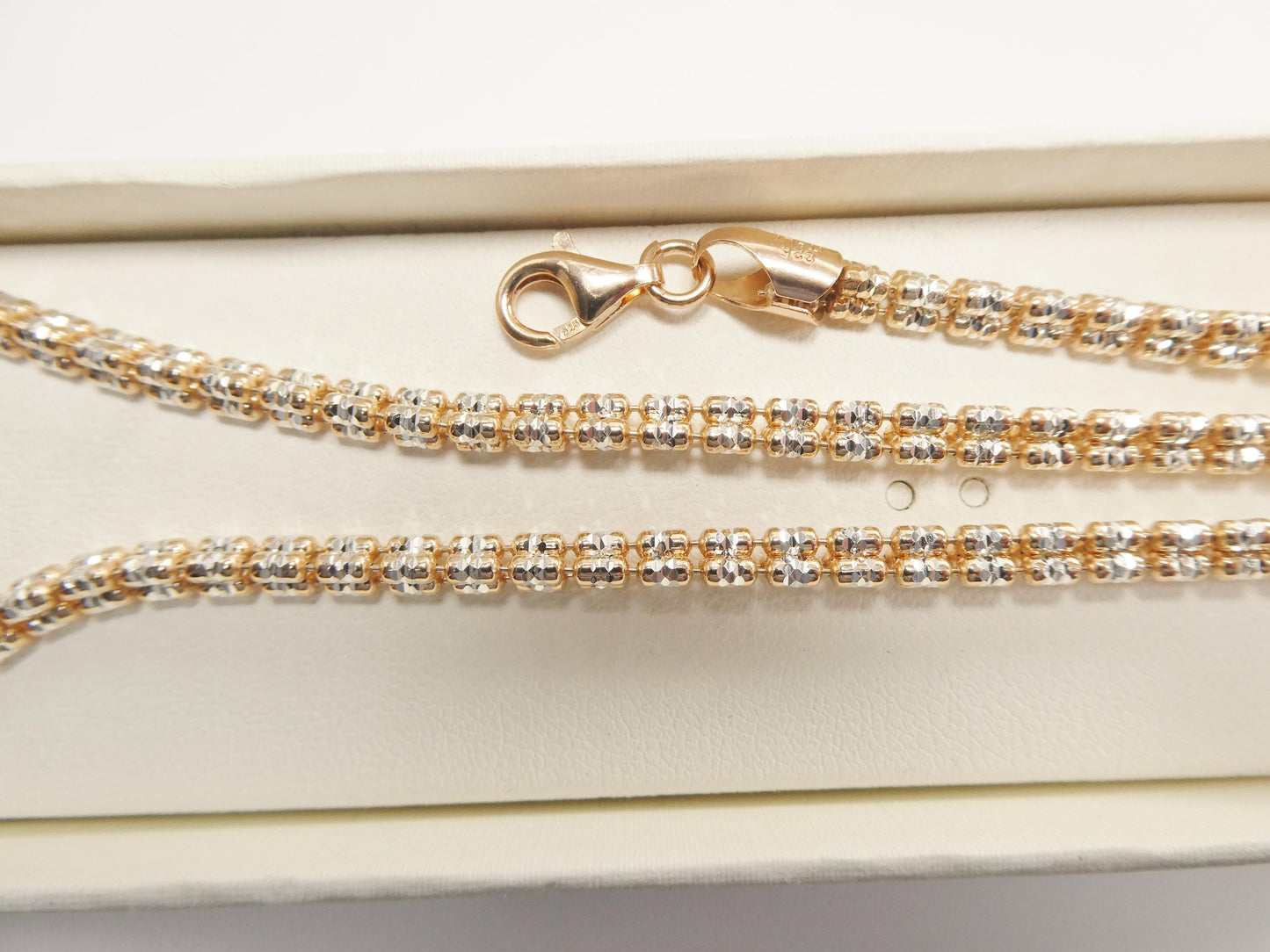 real 925 sterling silver 4 line rose gold tone ice link chain necklace