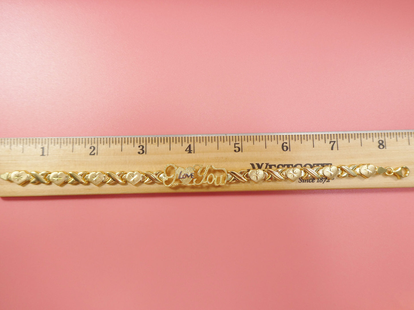 Sterling Silver I Love You XO Bracelet - 14k Gold Tone Finish